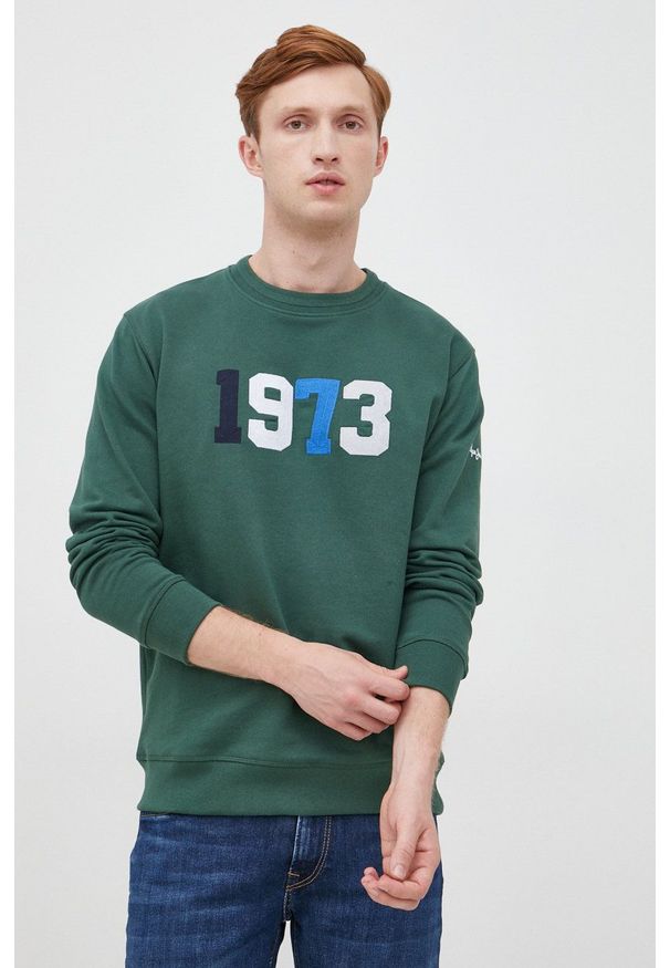 Pepe Jeans bluza bawełniana męska kolor zielony z aplikacją. Kolor: zielony. Materiał: bawełna. Wzór: aplikacja
