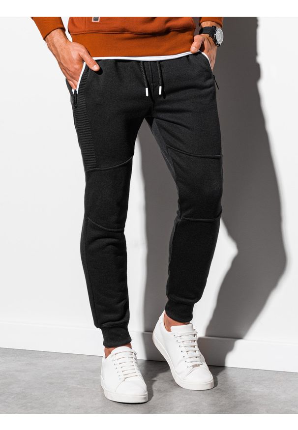 Ombre Clothing - Spodnie męskie dresowe joggery P903 - czarne - S. Kolor: czarny. Materiał: dresówka