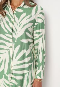 Born2be - Zielono-Beżowy Wiskozowy Komplet Koszula z Długim Rękawem Spodnie z Elastyczną Gumką w Talii Oseria. Kolor: zielony. Materiał: wiskoza #8