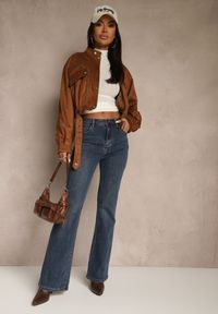 Renee - Niebieskie Jeansy z Domieszką Wiskozy o Kroju Flare High Waist Alendria. Okazja: na imprezę. Stan: podwyższony. Kolor: niebieski. Styl: elegancki