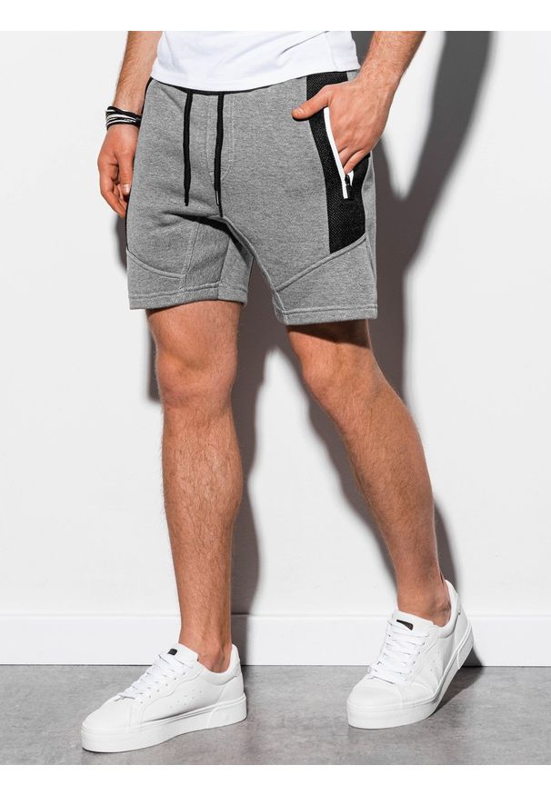 Ombre Clothing - Krótkie spodenki męskie dresowe W240 - szary melanż - XXL. Kolor: szary. Materiał: dresówka. Długość: krótkie. Wzór: melanż