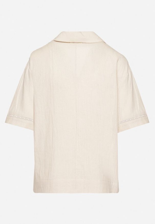 Born2be - Beżowa Bawełniana Koszula z Ażurowymi Wstawkami Nativra. Okazja: na co dzień. Kolor: beżowy. Materiał: bawełna. Długość rękawa: krótki rękaw. Długość: krótkie. Wzór: ażurowy. Styl: casual, elegancki