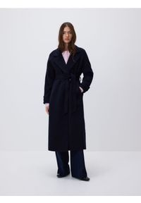 Reserved - Płaszcz z wełną - granatowy. Kolor: niebieski. Materiał: wełna #1