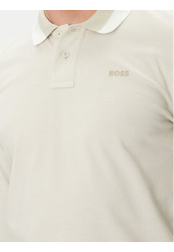 BOSS Polo Peoxfordlong_1 50544845 Beżowy Regular Fit. Typ kołnierza: polo. Kolor: beżowy. Materiał: bawełna