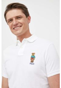 Polo Ralph Lauren polo bawełniane kolor biały z aplikacją. Typ kołnierza: polo. Kolor: biały. Materiał: bawełna. Długość: krótkie. Wzór: aplikacja #2