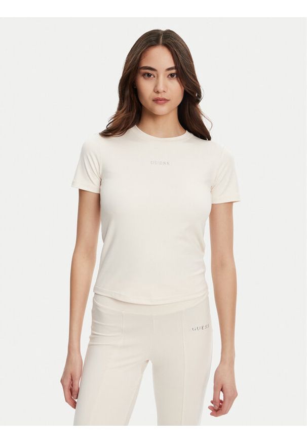 Guess T-Shirt V5RI10 KCD02 Écru Regular Fit. Materiał: syntetyk