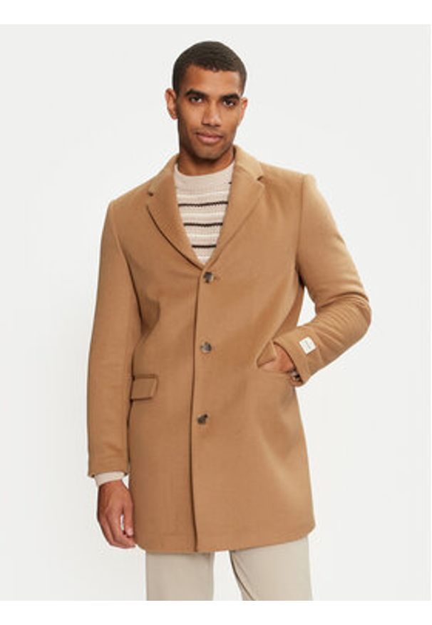 Calvin Klein Płaszcz wełniany K10K113664 Beżowy Regular Fit. Kolor: beżowy. Materiał: wełna, syntetyk