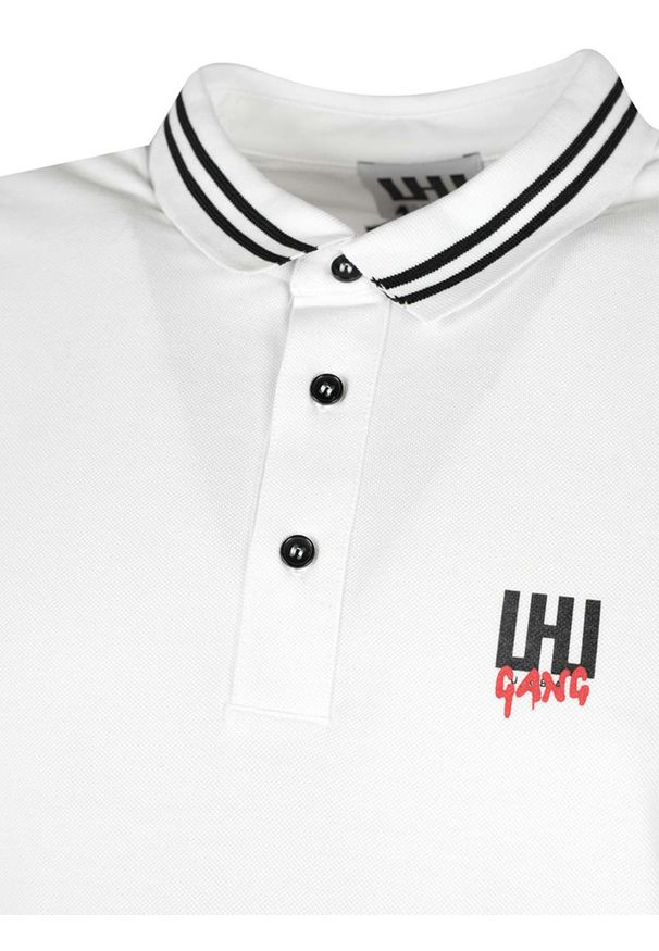 Les Hommes Koszulka Polo "LHU Gang" | UIT501 730U | LHU Gang | Mężczyzna | Biały. Okazja: na co dzień. Typ kołnierza: polo. Kolor: biały. Materiał: bawełna. Wzór: nadruk. Styl: klasyczny, casual