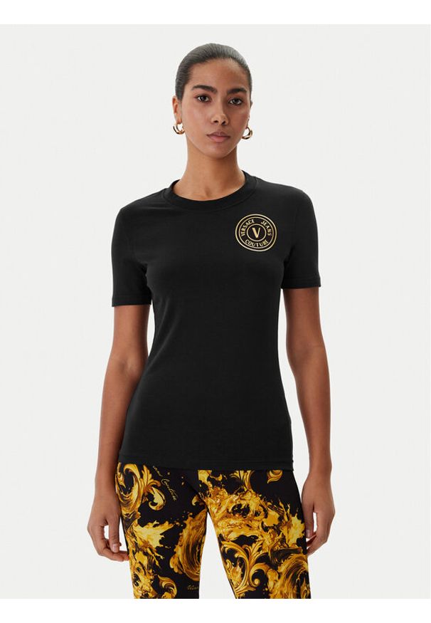 Versace Jeans Couture T-Shirt 80HAHT02 CJ03T Czarny Slim Fit. Kolor: czarny. Materiał: bawełna