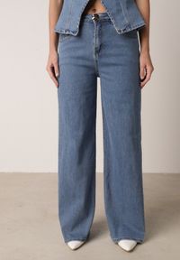 Born2be - Niebieski Bawełniany Komplet Denimowy Szerokie Jeansy i Kamizelka na Guziki Kathixa. Kolor: niebieski. Materiał: bawełna, jeans #2