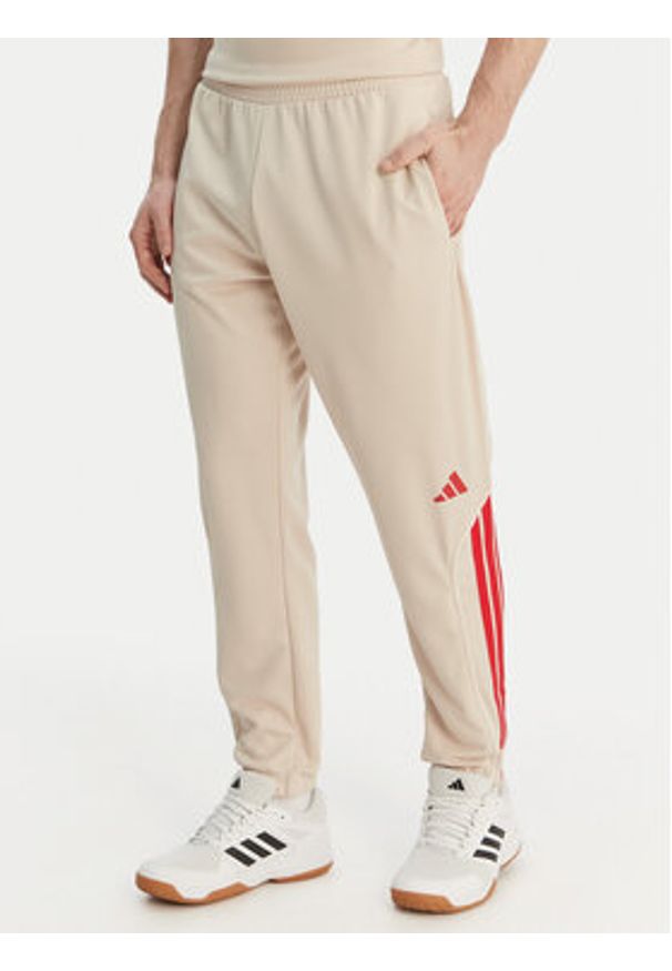 Adidas - adidas Dres Stadium 3-Stripes KB6198 Beżowy Slim Fit. Kolor: beżowy. Materiał: syntetyk