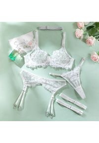 Intica - Komplet bielizny pięcioczęściowy z koronką i regulowanymi paskami Almaz. Kolor: biały. Materiał: koronka. Wzór: koronka