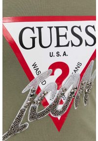 Guess longsleeve damski kolor zielony. Okazja: na co dzień. Kolor: zielony. Materiał: dzianina. Długość rękawa: długi rękaw. Wzór: aplikacja. Styl: casual #3
