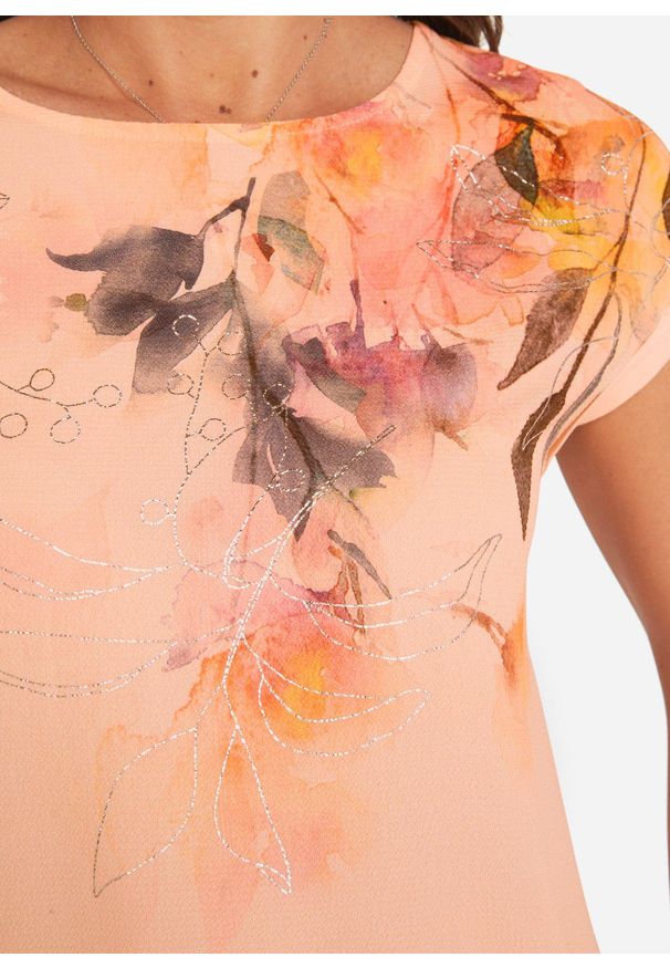 bonprix - Bluzka shirtowa z kwiatowym nadrukiem. Kolor: pomarańczowy. Wzór: kwiaty, nadruk