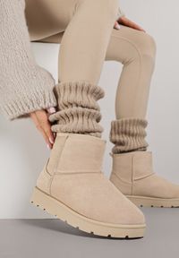 Born2be - Beżowe Wsuwane Śniegowce do Kostki z Imitacji Zamszu Atuvitta. Okazja: na co dzień. Zapięcie: bez zapięcia. Kolor: beżowy. Materiał: zamsz. Styl: casual