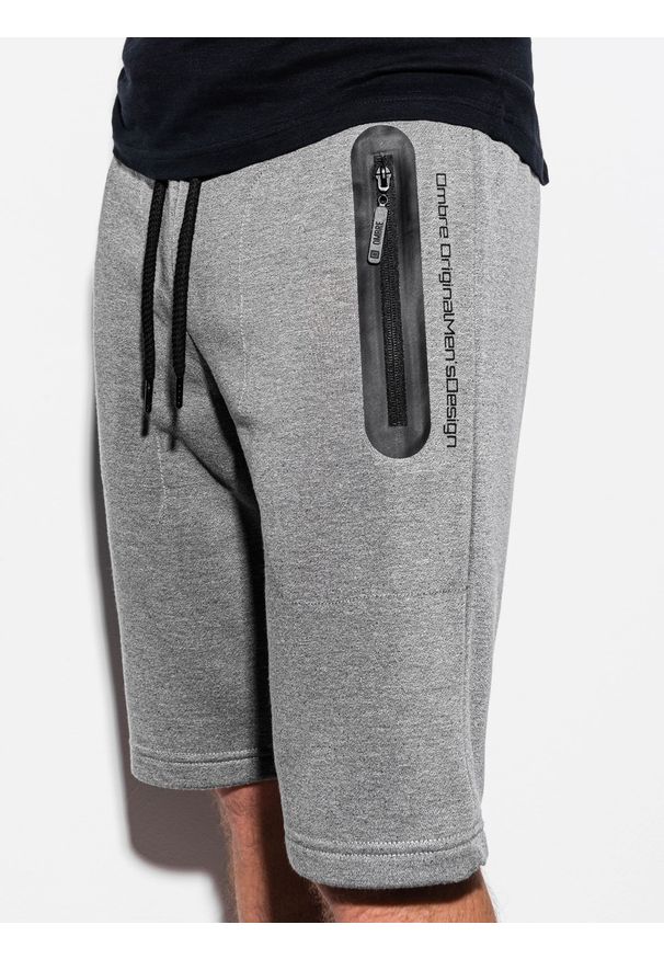 Ombre Clothing - Krótkie spodenki męskie dresowe W239 - szary melanż - XXL. Okazja: na co dzień. Kolor: szary. Materiał: dresówka. Długość: krótkie. Wzór: melanż. Sezon: wiosna, lato. Styl: casual, klasyczny