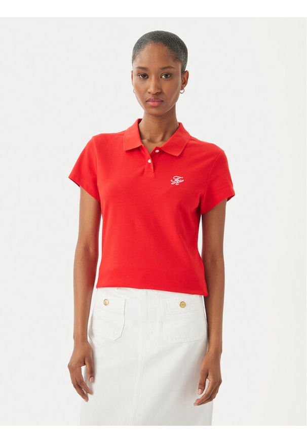 TOMMY HILFIGER - Tommy Hilfiger Polo 1985 Logo WW0WW49259 Czerwony Slim Fit. Typ kołnierza: polo. Kolor: czerwony. Materiał: bawełna