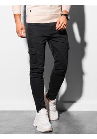 Ombre Clothing - Spodnie męskie joggery bojówki P924 - czarne - XXL. Kolor: czarny. Materiał: jeans, elastan, bawełna. Długość: krótkie #3