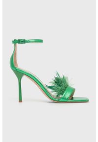 Liu Jo sandały skórzane Camelia Leonie Hanne kolor zielony. Zapięcie: klamry. Kolor: zielony. Materiał: skóra. Wzór: gładki. Obcas: na obcasie. Wysokość obcasa: średni
