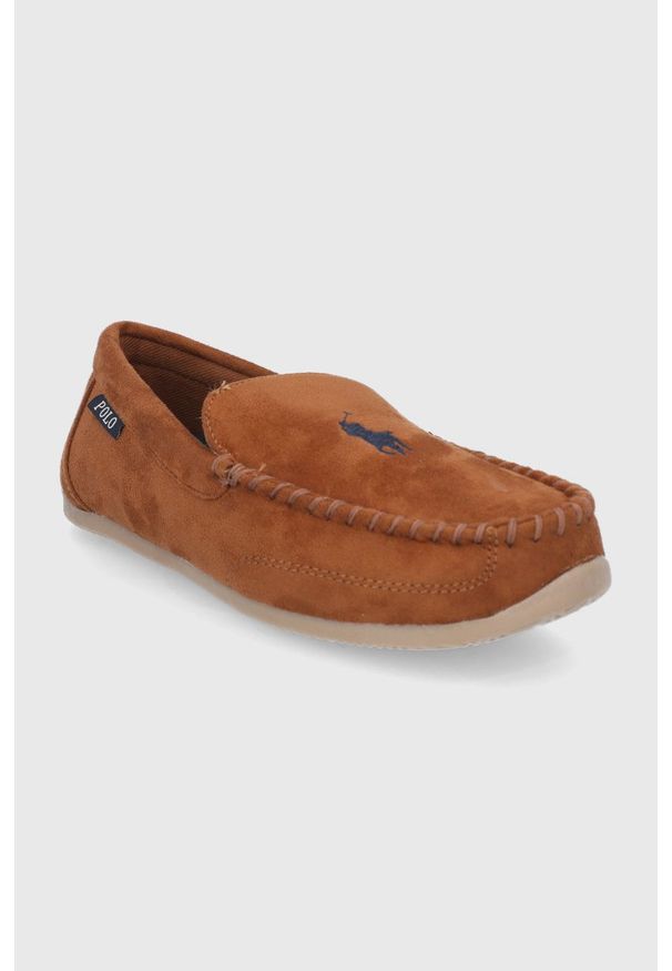Polo Ralph Lauren Kapcie kolor brązowy. Kolor: brązowy. Materiał: materiał, guma. Wzór: gładki