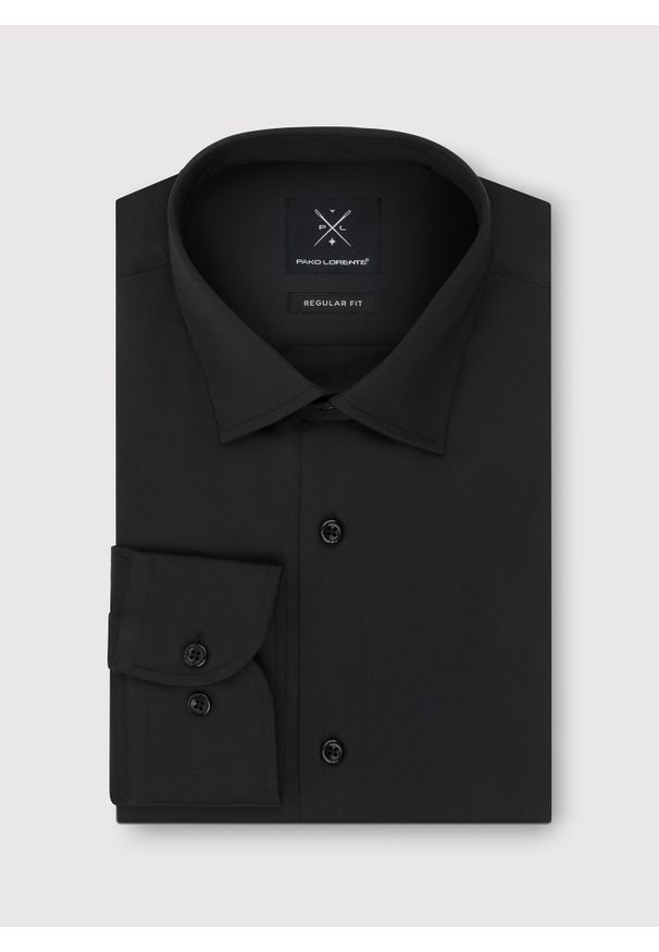 Pako Lorente - PAKO LORENTE - Czarna koszula męska z długim rękawem. Kolor: czarny. Materiał: bawełna, elastan. Długość rękawa: długi rękaw. Długość: długie