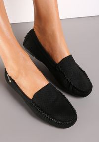 Born2be - Czarne Mokasyny Thalothee. Nosek buta: okrągły. Zapięcie: bez zapięcia. Kolor: czarny. Materiał: skóra. Wzór: ażurowy, aplikacja. Styl: boho #4