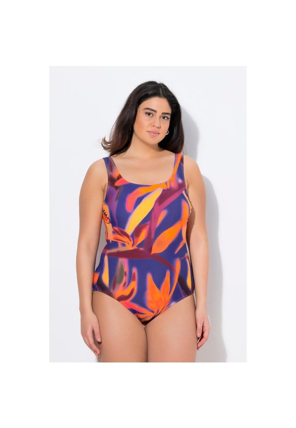 ULLA POPKEN - Damskie Strój kąpielowy bez miękkich miseczek okrągły dekolt. Kolekcja: plus size. Kolor: niebieski. Materiał: poliamid, materiał, elastan