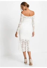 Sukienka z koronką bonprix biel wełny. Okazja: na wesele, na ślub cywilny. Kolor: biały. Materiał: wełna, koronka. Wzór: koronka #4