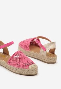 Renee - Fuksjowe Espadryle na Niskiej Platformie Zapinane wokół Kostki z Plecionką Asanipia. Kolor: różowy. Sezon: lato. Obcas: na platformie. Styl: elegancki #6