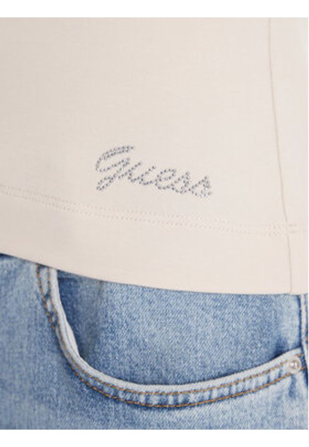 Guess Bluzka W5BP46 KCYV2 Beżowy Slim Fit. Kolor: beżowy. Materiał: wiskoza