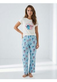Sinsay - Bawełniana piżama dwuczęściowa z nadrukiem Stitch - kremowy. Kolor: kremowy. Materiał: bawełna. Wzór: nadruk #1