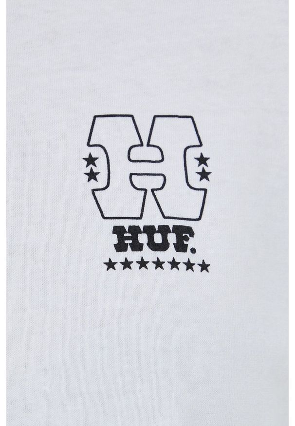 HUF longsleeve bawełniany kolor biały. Kolor: biały. Materiał: bawełna. Długość rękawa: długi rękaw. Wzór: nadruk