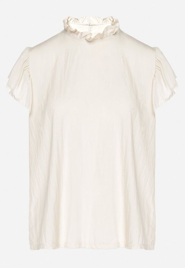 Born2be - Jasnobeżowa Bluzka z Wiskozą Ozdobiona Falbankami Emoti. Okazja: na co dzień. Typ kołnierza: kołnierz z falbankami. Kolor: beżowy. Materiał: wiskoza. Wzór: aplikacja. Styl: casual, elegancki