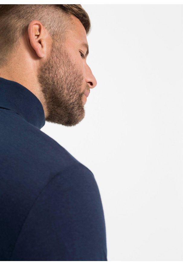 bonprix - Shirt z długim rękawem i golfem, z czystej bawełny. Typ kołnierza: golf. Kolor: niebieski. Materiał: bawełna. Długość rękawa: długi rękaw. Długość: długie