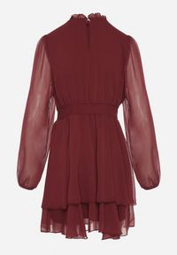 Born2be - Bordowa Rozkloszowana Sukienka Siateczkowa z Bufiastymi Rękawami Isovana. Okazja: na co dzień. Kolor: czerwony. Styl: casual, elegancki #7