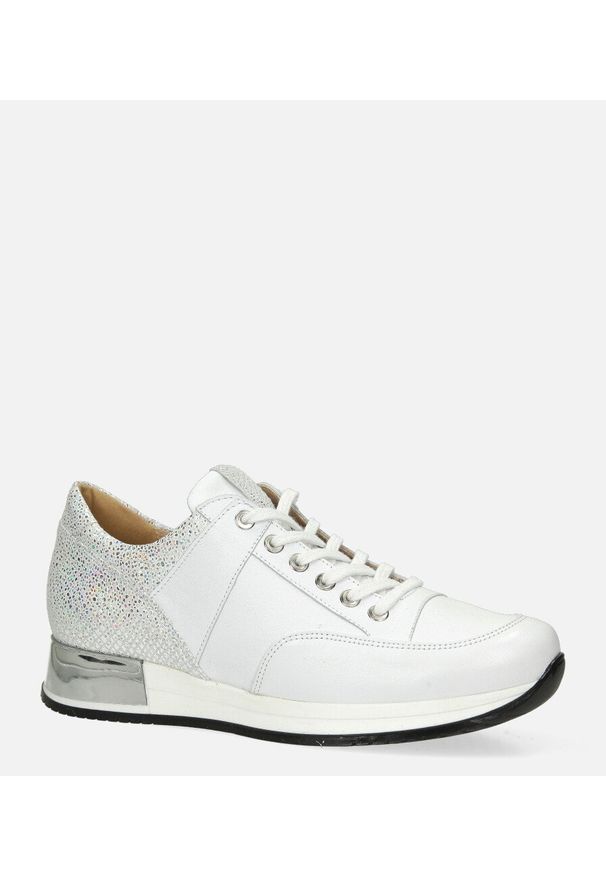 Kati - Białe sneakersy kati buty sportowe sznurowane 7026/8. Kolor: biały, wielokolorowy, srebrny