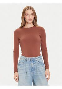 Guess Jeans Bluzka W4YI22 J1314 Beżowy Slim Fit. Kolor: beżowy. Materiał: bawełna