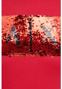 Armani Exchange t-shirt bawełniany kolor czerwony. Kolor: czerwony. Materiał: bawełna. Długość rękawa: krótki rękaw. Długość: krótkie. Wzór: aplikacja #4