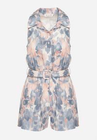 Born2be - Niebieski Wiskozowy Kombinezon o Koszulowym Kroju Bez Rękawów z Paskiem Tolivia. Okazja: na co dzień. Kolor: niebieski. Materiał: wiskoza. Długość rękawa: bez rękawów. Długość: krótkie. Styl: casual, elegancki #3
