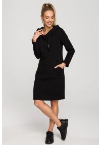MOE - Sukienka jak długa bluza z kapturem czarna bawełna premium. Okazja: na spacer, na co dzień. Typ kołnierza: kaptur. Kolor: czarny. Materiał: bawełna. Typ sukienki: sportowe. Styl: casual, sportowy. Długość: maxi