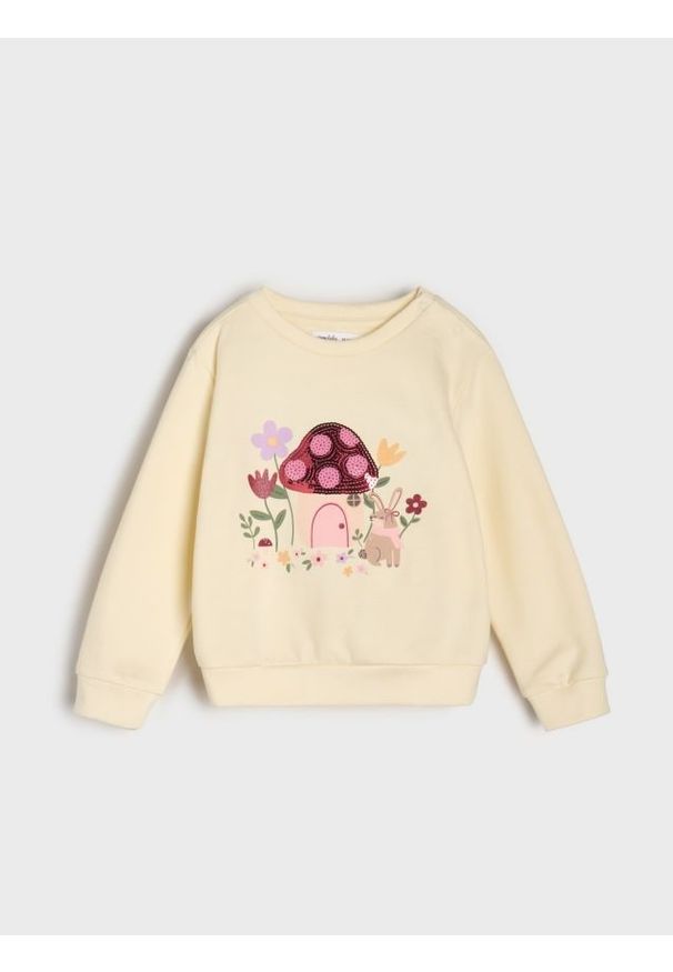 Sinsay - Bluza z cekinami - kremowy. Kolor: kremowy