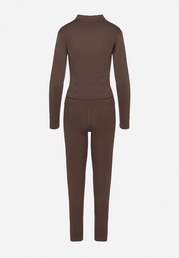 Born2be - Brązowy Komplet Sportowy Bluza z Wycięciem na Kciuk i Legginsy Redinelle. Kolor: brązowy