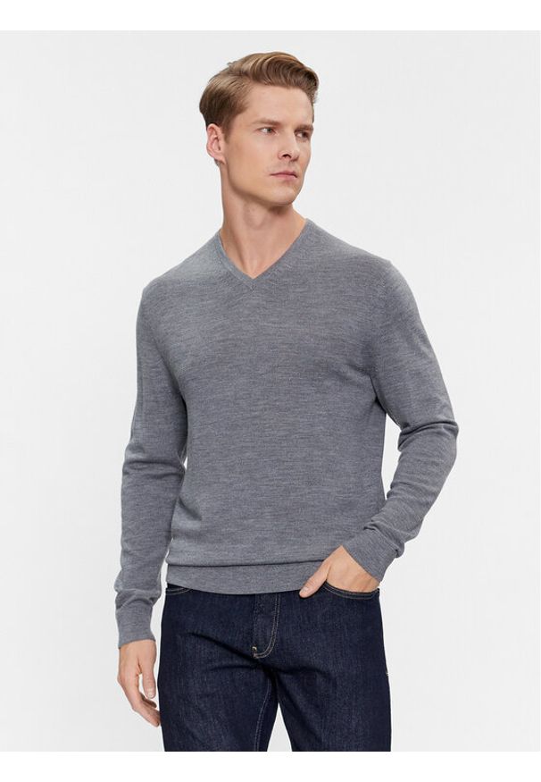 Calvin Klein Sweter K10K110423 Szary Slim Fit. Kolor: szary. Materiał: wełna