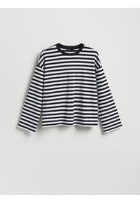 Reserved - Bawełniany longsleeve w paski - czarny. Kolor: czarny. Materiał: bawełna. Długość rękawa: długi rękaw. Wzór: paski #1