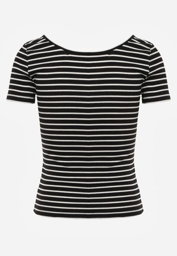 Renee - Czarno-Biały Bawełniany T-shirt Koszulka w Paski z Krótkim Rękawem Fralea. Okazja: na co dzień. Kolor: czarny. Materiał: bawełna. Długość rękawa: krótki rękaw. Długość: krótkie. Wzór: paski. Styl: elegancki, casual