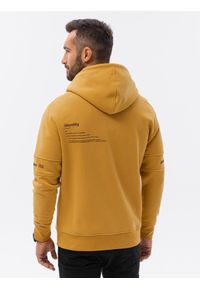 Ombre Clothing - Bluza męska rozpinana hoodie z nadrukami - musztardowa V2 B1423 - L. Kolor: żółty. Materiał: poliester, elastan, bawełna. Wzór: nadruk #4