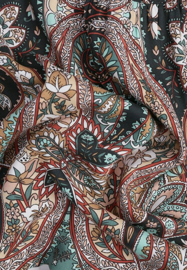 Born2be - Beżowo-Czarna Wiskozowa Spódnica ze Wzorem Paisley Ellishea. Okazja: na co dzień. Kolor: beżowy. Materiał: wiskoza. Wzór: paisley. Styl: casual, elegancki, boho