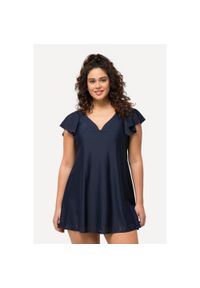 ULLA POPKEN - Damska Sukienka Kąpielowa rękawy motylki miękkie miseczki fiszbiny. Kolekcja: plus size. Kolor: niebieski. Materiał: elastan, poliamid, materiał