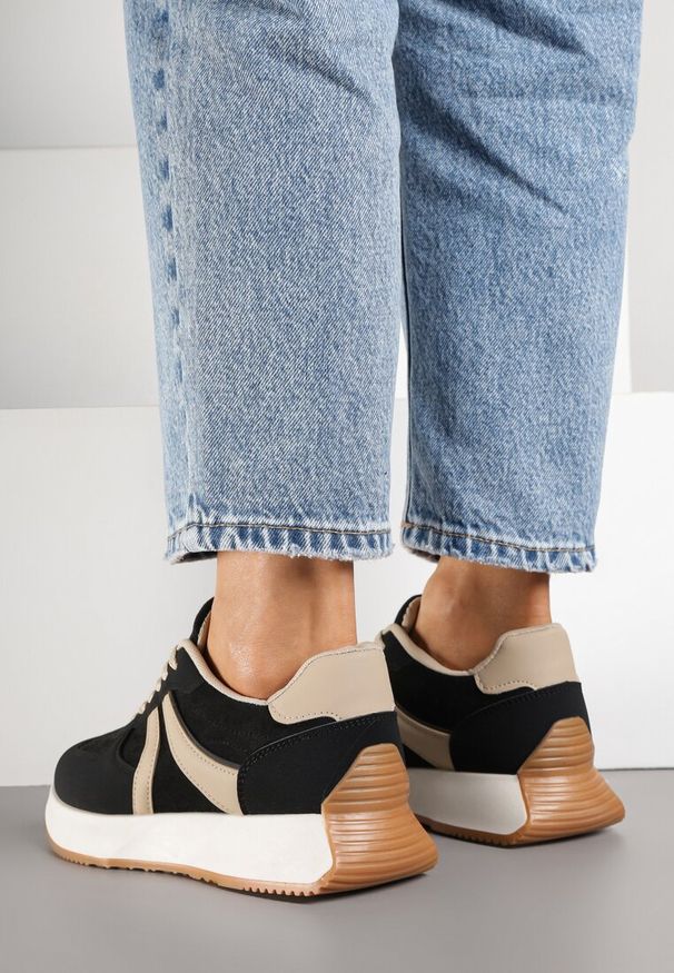 Born2be - Czarne Sneakersy Ozdobione Paskami Florgisse. Okazja: na co dzień, na spacer. Zapięcie: pasek. Kolor: czarny. Materiał: jeans. Wzór: aplikacja. Sport: turystyka piesza