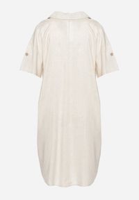 Born2be - Beżowa Pudełkowa Sukienka z Bawełny z Podwijanymi Rękawami Carinea. Okazja: na co dzień, do pracy, na spotkanie biznesowe. Typ kołnierza: dekolt w serek. Kolor: beżowy. Materiał: bawełna. Styl: biznesowy, klasyczny, casual, elegancki #4